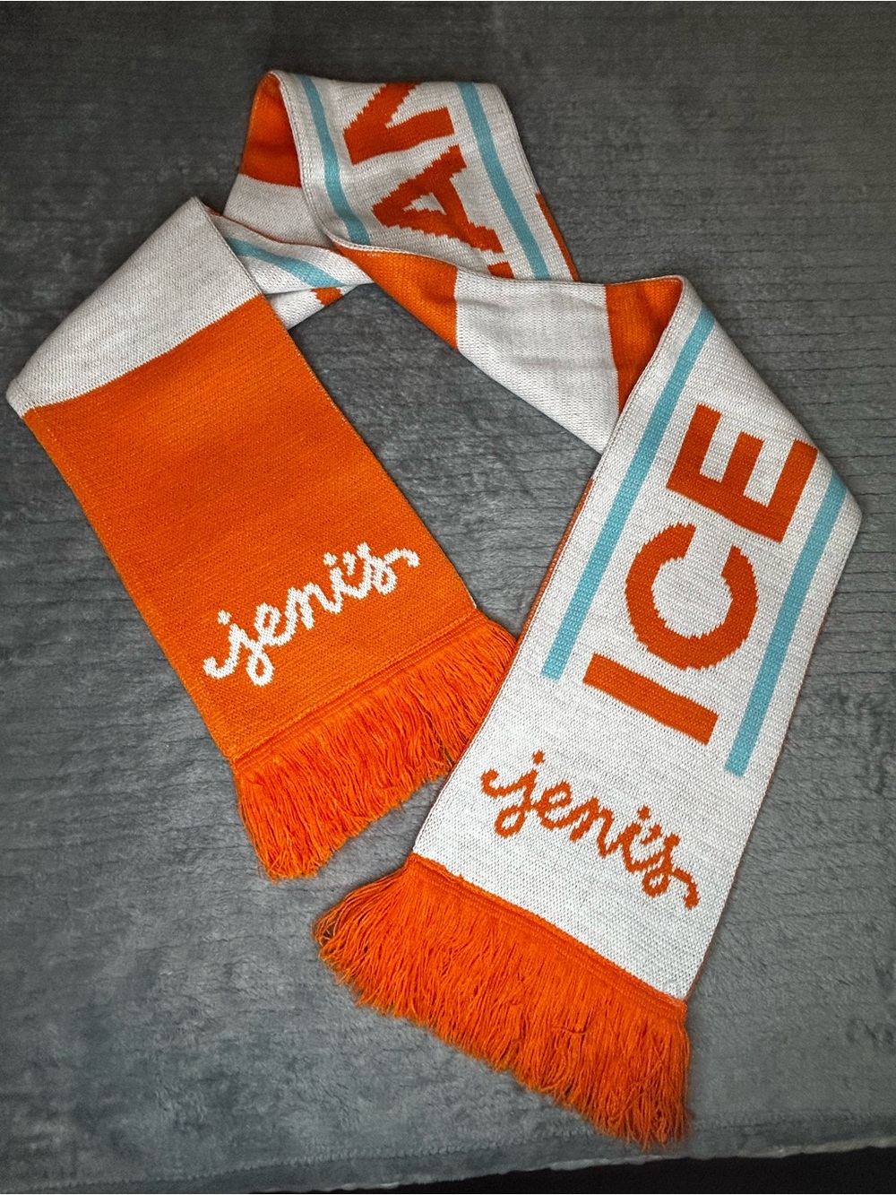 JENI’S Ice Cream Is Life Scarf Blue Orange White 60” EUC Reversable